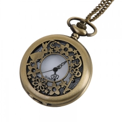 WAH739 Quartz Bronze Rabbit Flower Vintage Pocket Watch