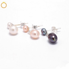 FPE155 Sterling Silver 925 Stud Earring Dangle Waterdrop Freshwater Pearls Earrings