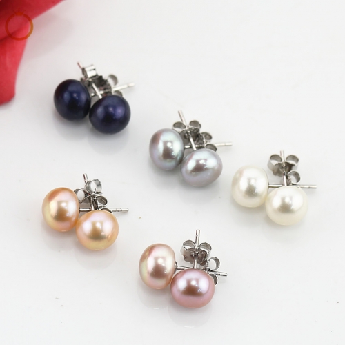 FPE01 925 sterling silver freshwater real pearl earrings jewelry stud pearl earrings