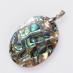 MOP59 Sea Abalone Shell Paua Jewelry Plaid Oval Pendant Charm
