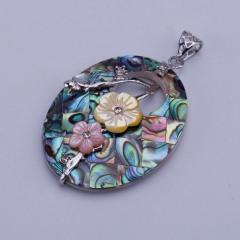 MOP19 Colorful Abalone Shell with Flowers Pendant Beach Wedding Bridal Jewelry