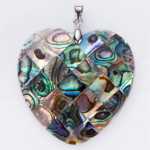 MOP17 Heart Handmade Plaid Mosaic Abalone Shell Pendant