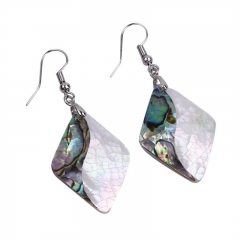 MOP73 Rhombus Abalone Shells Earring Green and White Double Color