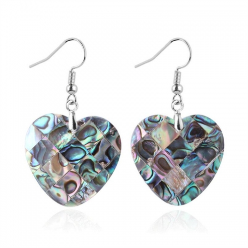 MOP77 Sweet Heart Dangle Earrings Plaid Mosaic Paua Abalone Shell
