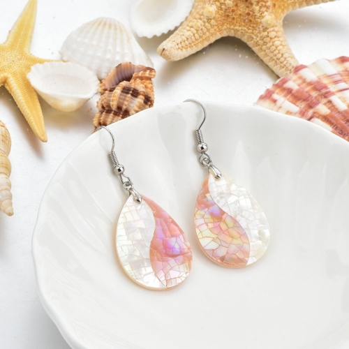 MOP75 Teardrop Earrings Pink and White Natural Paua Shell Bohemian Jewellery