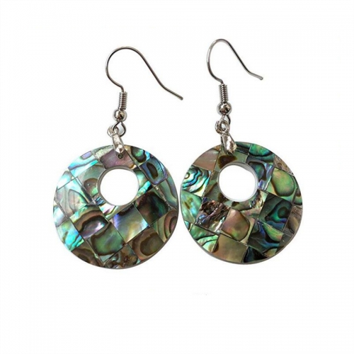 MOP81 Geometric Shape Donut Round Natural Abalone Shell Earring