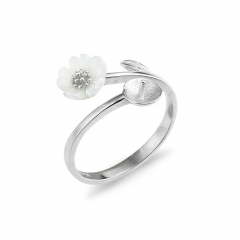 SSR77 Flower Ring Settings for Pearls White Shell Floral Design 925 Silver