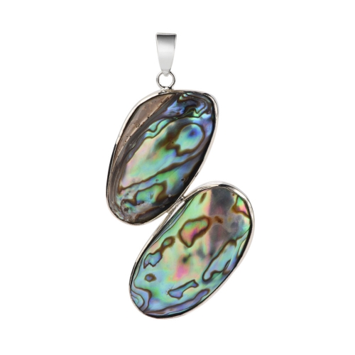 MOP180 Seashell Jewelry Two Abalone Shell Organic Cabochon Pendant