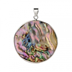 MOP181 Simple Round Disc Abalone Shell Organic Cabochon Pendant