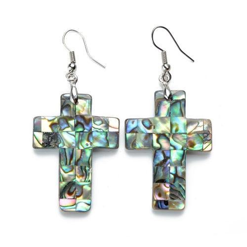 MOP38 Cross Earrings Natural Seashell Beach Inspired Jewelry Paua Abalone Shell