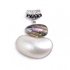 MOP129 Abalone Paua Shell and White Shell Pendant Beach Jewelry