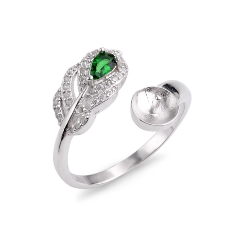 SSR234 Gorgeous Ring Green Zircon 925 Silver Pearl Settings