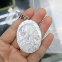 MOP95 Natural White Shell Cameo Lady Mother of Pearl Shell Carved Pendants