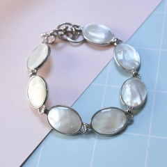 MOP105 Bracelet Link Chain for Women Jewelry Natural Shell Oval White Shell