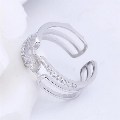 SSR191 Open Cuff Ring Pearl Mount Zircon 925 Silver DIY Findings