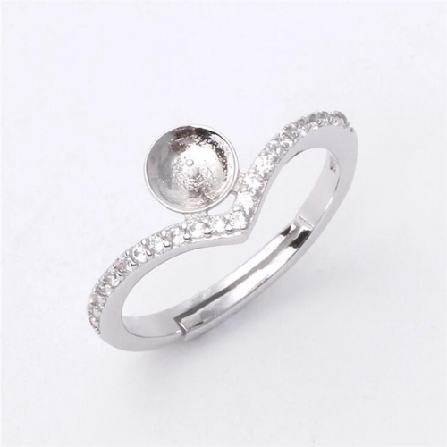 SSR101 Single Layer Micro Pave Zircon Little V-Shape Ring Pearl Settings 925 Silver