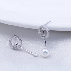 SSE08 Circle Round Silver 925 Semi Mount Dangle Earring Zircon Findings