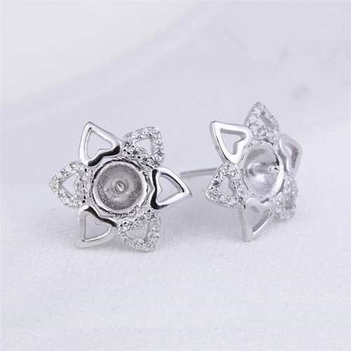 SSE06 Heart Shaped Flower Petal Silver 925 Zircons Earring Pearl Bridal Jewelry Gift DIY Findings