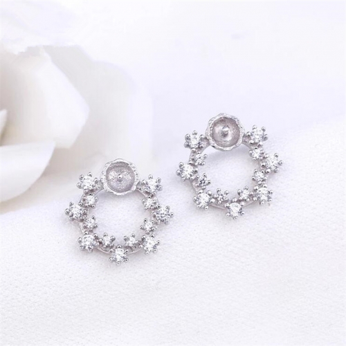 SSE01 Clear Cubic Zirconia Dotted 925 Sterling Silver Stud Earring Findings