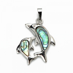 MOP05 Design for Children Jewelry Paua Abalone Shell Double Dolphin Pendant
