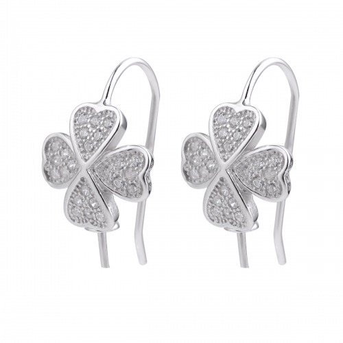SSE244 Silver 925 CZ Clover Earring Findings Bead Cap with Peg