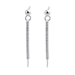 SSE237 Long Bar Dangle Earrings CZ Jewelry 925 Silver Drop Pearl Mounting
