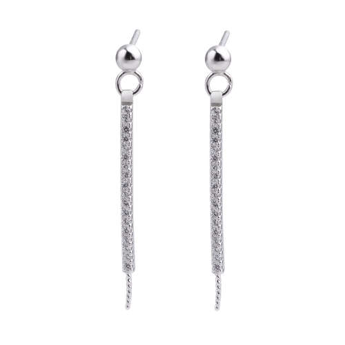 SSE237 Long Bar Dangle Earrings CZ Jewelry 925 Silver Drop Pearl Mounting