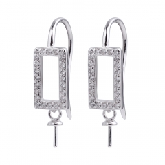 SSE243 925 Silver Modern Rectangle Earrings Findings CZ Components for Women