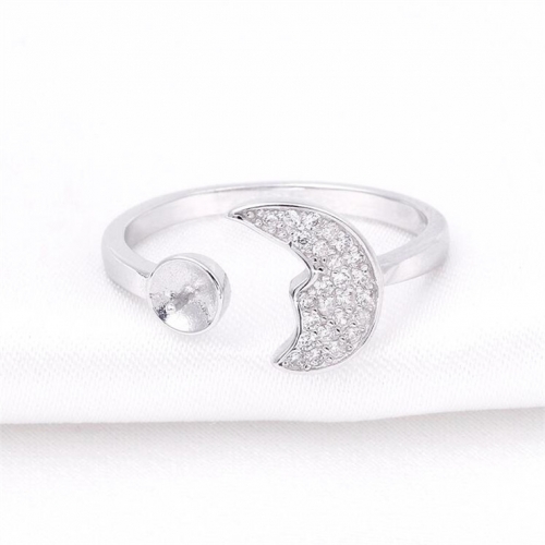 SSR131 DIY Pearl Mounts Moon 925 Sterling Silver Cubic Zirconia Ring