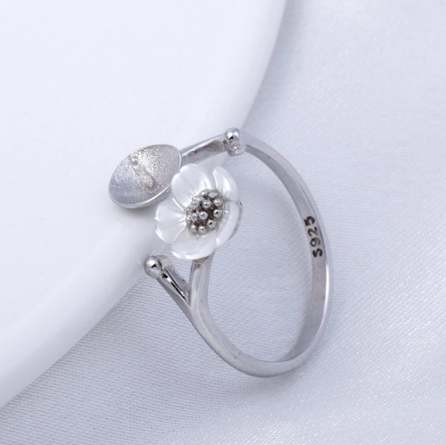 SSR08 White Flower 925 Silver Ring Mounts for Jewelry Making Natural Shell
