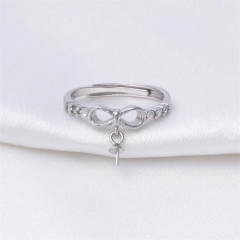 SSR186 Dangle Pearl Ring Mount 925 Sterling Silver Setting Base Like a Ribbon