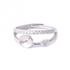SSR188 Double Band with Little Heart Pearl Ring Mount Zircons 925 Silver Setting
