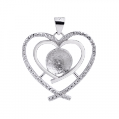 SSP248 DIY Gift 925 Silver Double Heart Pendant CZ Surrounded for Big Pearl Findings