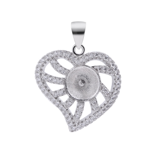 SSP249 Sterling 925 Silver Heart Pendant Cubic Zirconia Pearl Mount
