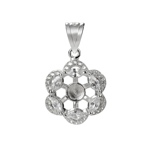 SSP268 Clear Shiny CZ Pretty Flower Charm Silver 925 Pendant Empty Support Accessories