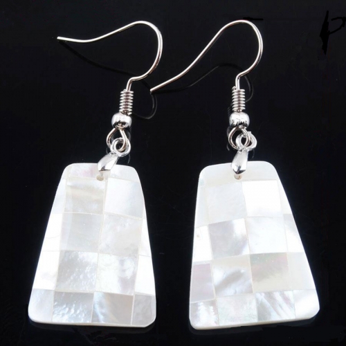 MOP83 Trapezoid Shape Natural Sea Shell Dangle Earrings Island Style