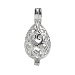 SSC59 Drop Filigree Hollow Oval Pendant 925 Sterling Silver Cage Locket Pearl Mounting