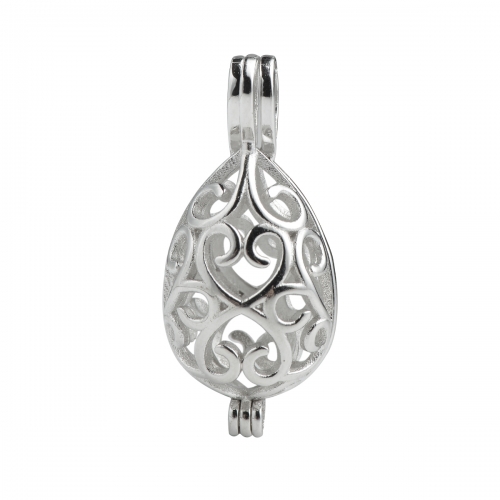 SSC59 Drop Filigree Hollow Oval Pendant 925 Sterling Silver Cage Locket Pearl Mounting