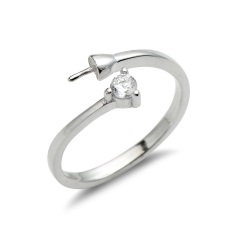 SSR35 Simple Ring with One Zircon Stone 925 Sterling Silver Pearl Mounting