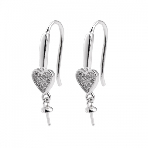 SSE96 Heart Earrings 925 Silver Zircon DIY Pearl Mounting