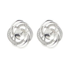 SSE197 Floral Earring Mounts 925 Sterling Silver Zircon Jewelry Findings