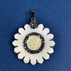 MOP194 Sunflower Pendant Natural White Mother Of Pearl Shell Handmade Metal Crystal Women Jewelry