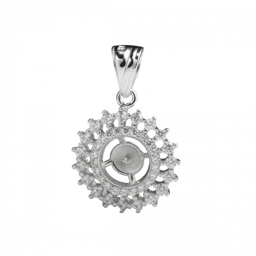 SSP196 Sun Pendant Setting Small 925 Silver Two Layer Zircons Surrounded