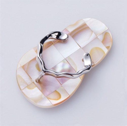 MOP68 Genuine Sea Shell Jewelry Flip Flop Beach Sandal Pendant Light Brown Color