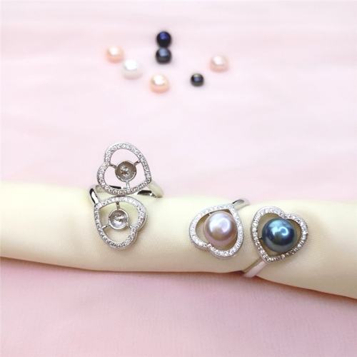 SSR262 Heart Ring Blanks with Two Pearl Seat Zircon Jewelry Findings for DIY