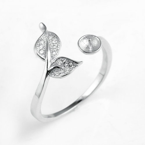 SSR222 Two Leaves Adorned Ring Pearl Settings 925 Silver Jewelry Supplies Making