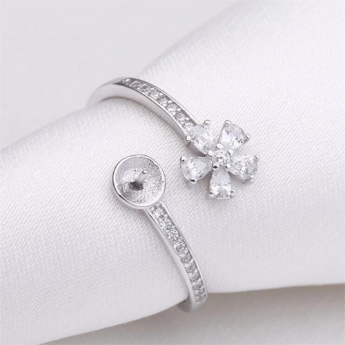 SSR226 Shiny Flower Zircon 925 Silver Open Ring Setting for Pearls