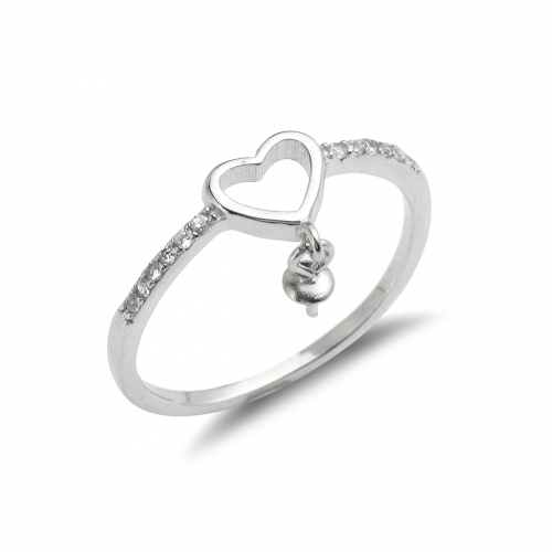 SSR139 Heart Jewellery 925 Silver Zircon Ring Blank DIY Pearl Dangle Ring Mount