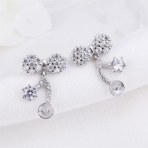 SSE255 Lovely Design Zircon Earring Pearl Mounts 925 Silver