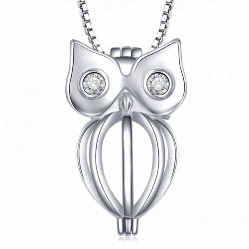 SSC34 Owl Pearl Cage Pendant Locket 925 Sterling Silver Mounting